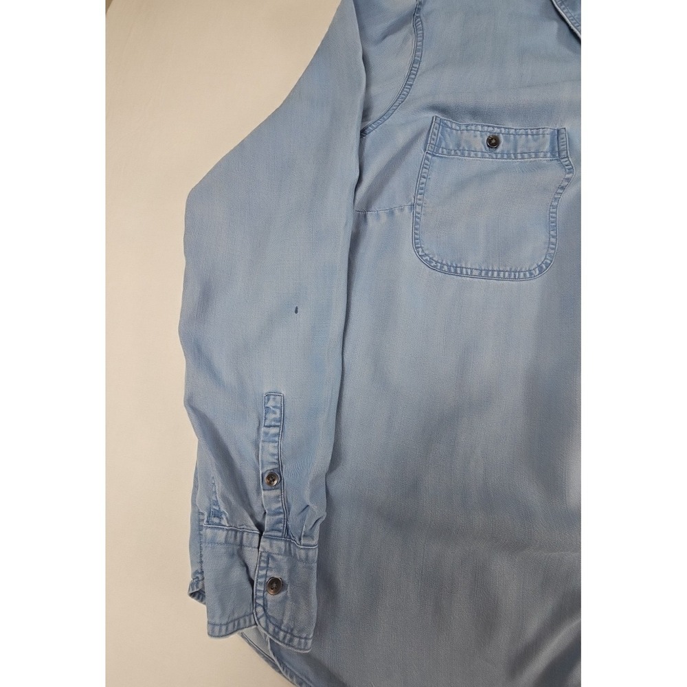 CHAPS Women's Pluss Size 1X Chambray Blue Shirt Button Up Long Sleeve 100% Lyoce - Picture 11 of 16